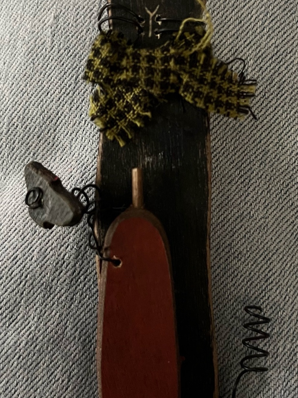 Festive Handcrafted wooden Cat pin with a Bat and a Pumpkin! Primitive Style